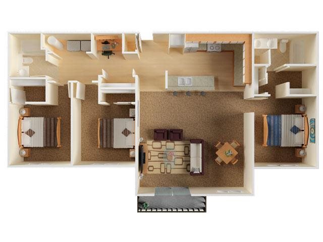 Whimsical Pig Apartments Spokane Valley, Washington 3 Bedroom 2 Bath 3D Floor Plan Whimsical Pig Apartments Spokane Valley, Washington 3 Bedroom 2 Bath 3D Floor Plan